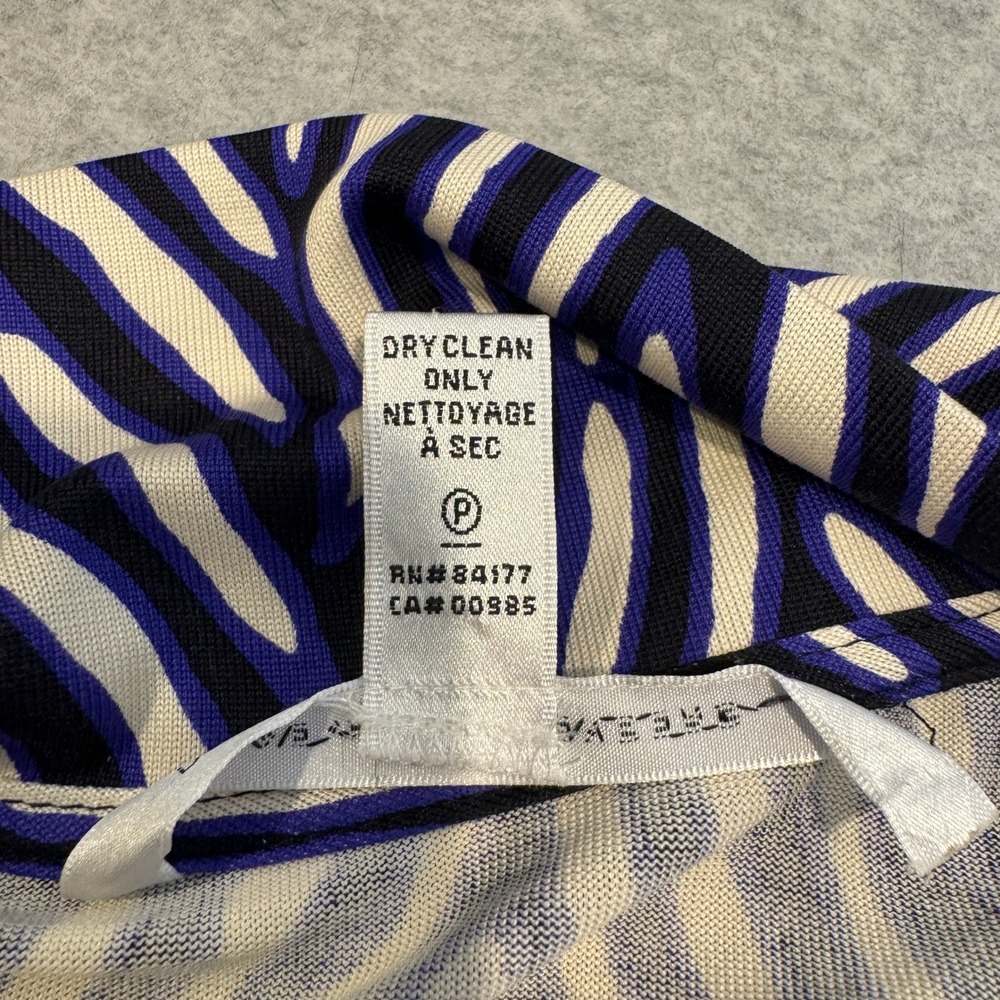 Diane von Furstenberg Julie Silk Wrap Dress Black Blue White Zebra Print Size 12 - Picture 13 of 16